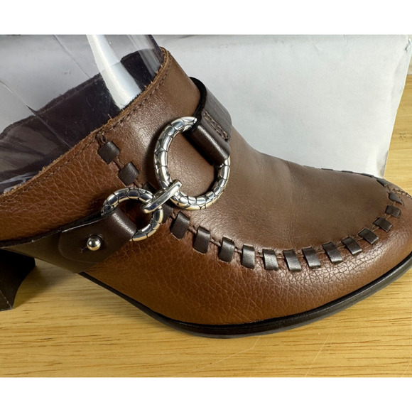 Brighton Shoes Womens Sz 7.5 Gemini Mules Brown Leather Heels Slip On EUC - Picture 2 of 9